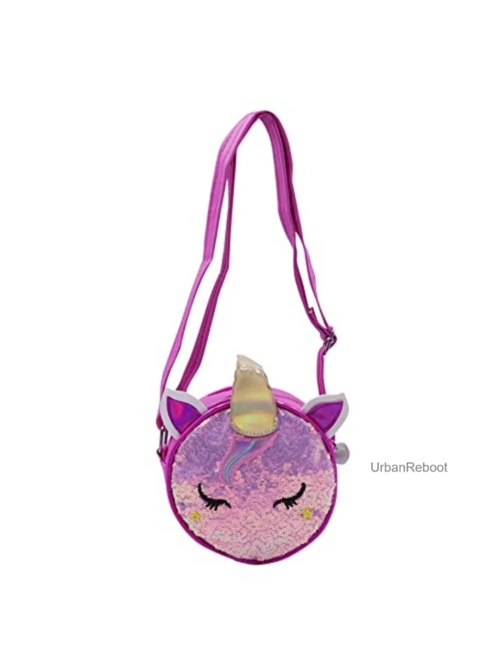 Unicorn Sequin Crossbody Purse Girls PU Leather Mini Round Bag